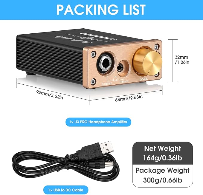 Douk Audio U3 PRO HiFi Mini Class A Headphone Amplifier – High-Power Desktop Amp for 18-600Ω Headphones, 1500mW Output, 3.5mm & 6.35mm Jacks, DC 5V