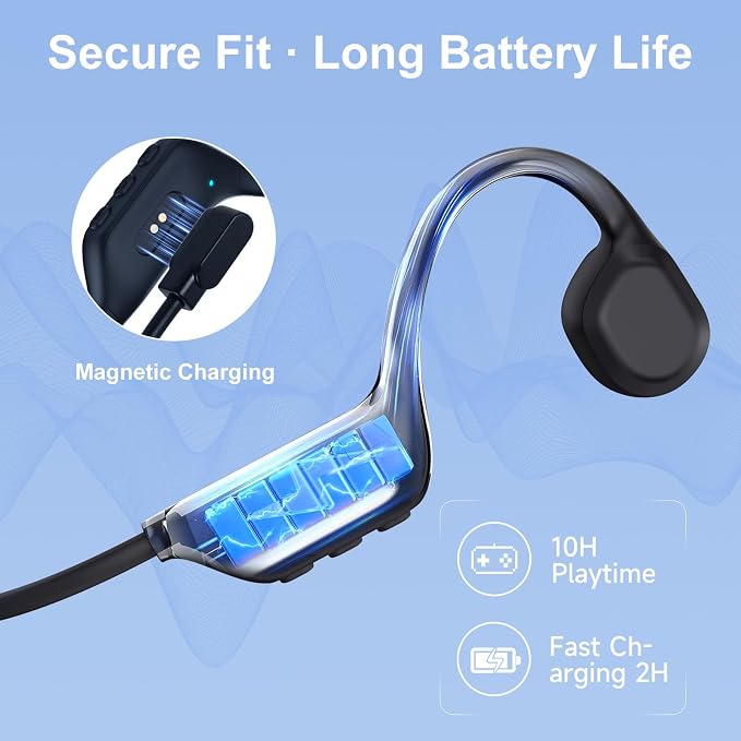 IFECCO Bone Conduction Headphones Bluetooth 6.0 - IP67 Waterproof Bone Conduction Headphones with Mic,Wireless Open Ear Earbuds for Running Gym Walking Cycling (Black)