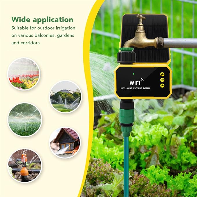 ciciglow Sprinkler Timer, Solar Single Way Valve Water Timer with Rain Delay, Automatic Watering System Digital Irrigation for Garden Courtyard