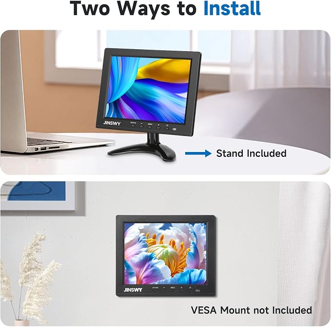 8" Security Monitor, 800x600 HD Display, HDMI VGA BNC AV USB Ports, Small Monitor with Built-in Speakers & Remote Control, for CCTV Surveillance, DVR, PC, Raspberry Pi