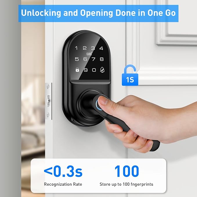 Smart keypad Door Lock with Handle，Fingerprint Keyless Entry Digital Lock with Built-in doorbell for Front Door,Bedroom,biometric Door knob, APP Control