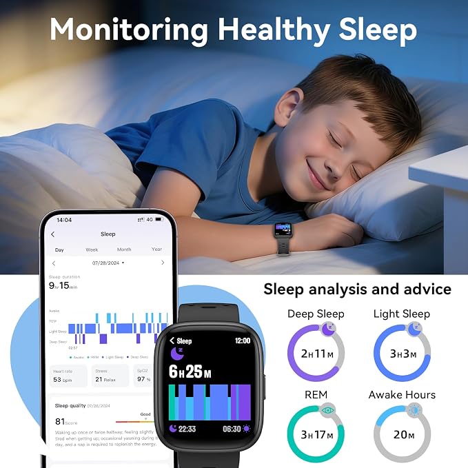 Smart Watch for Kids with Find My, 1.83" Fitness Tracker Watch No APP No Phone Needed, Pedometer, Heart Rate, Sleep Monitor, IP68, Puzzle Games for Girls Boys Teens 5-16, Gift, Black
