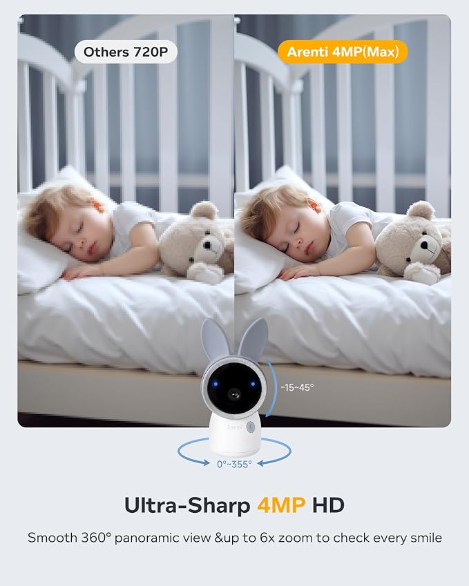 ARENTI Baby Monitor with Camera and Audio, 4MP Video Baby Monitor with 5" Screen, Dual-Band 2.4G/5G WiFi with App, Cry & Motion Detection, Auto Tracking, Temp&Humidity Sensor, Night Vision,2-Way Talk