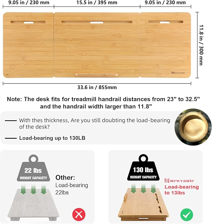 Nnewvante Treadmill Desk Attachment Bamboo Walking Laptop Stand Holder Workstation Adjustable Desktop Laptop Tray for Treadmill