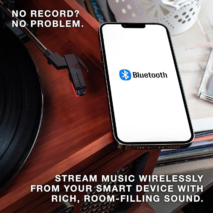 Victrola The Quincy 6-in-1 Bluetooth Record Player & Multimedia Center with Built-in Speakers – 3-Speed Turntable, CD & Cassette Player, FM Radio, Wireless Music Streaming (Farmhouse Oatmeal)