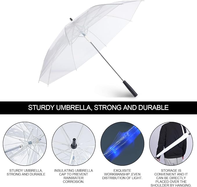 LED transparent luminous umbrella with flashlight creates dreamy atmosphere for you,light up umbrella is suitable for birthday, wedding and Christmas party (Warm light)