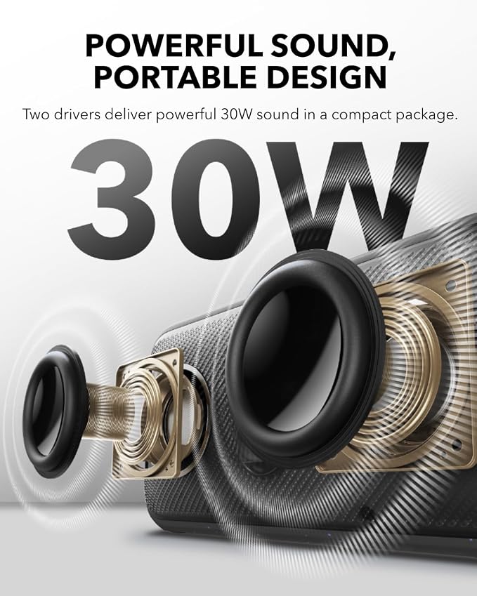 Soundcore Motion 300 Wireless Hi-Res Portable Speaker with BassUp, Bluetooth Speaker with SmartTune Technology, 30W Stereo Sound, 13H Playback, and IPX7 Waterproof, for Backyard, Camping (Renewed)