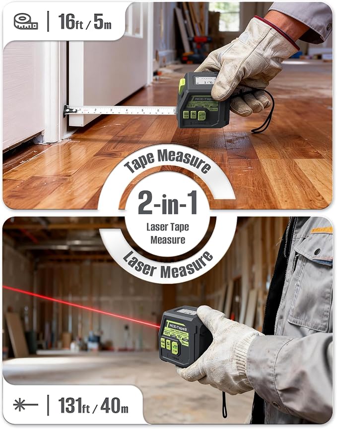 Laser Tape Measure 2-in-1, Inkerma 130Ft Laser Measurement Tool & 16Ft Measuring Tape, Digital Laser Tape Measure