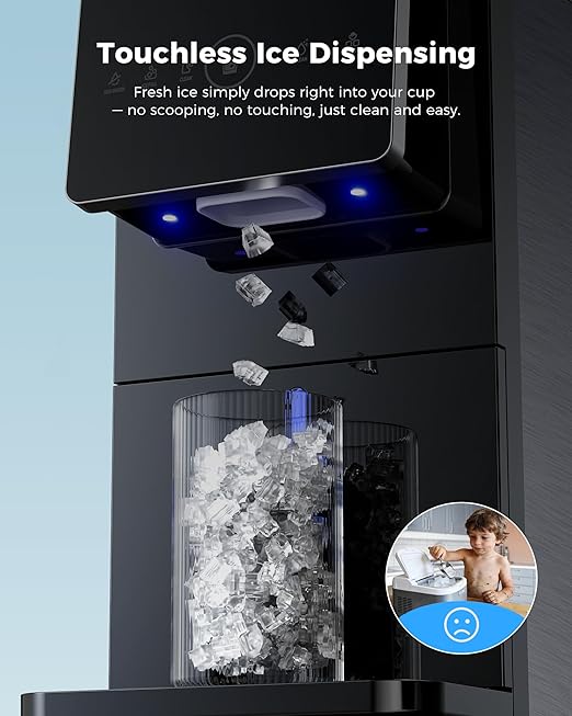 CyberChill Nugget Ice Maker Dispenser, 40lbs Per Day Countertop Pebble Ice Machine with Touch Free Ice Dispensing, Self-Cleaning, Chewable Sonic Ice for Home, Kitchen, Office
