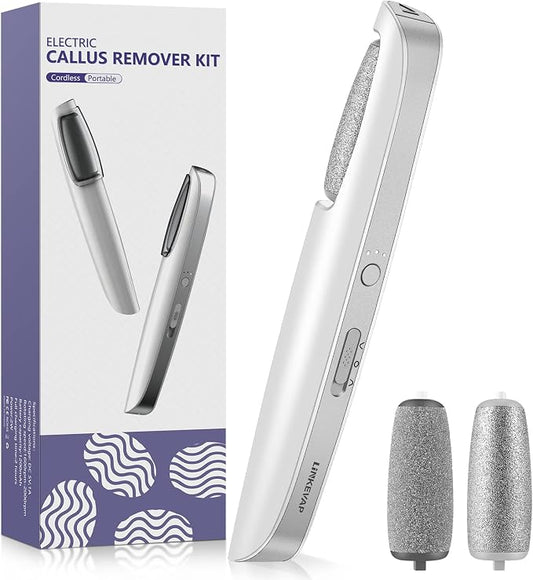 LINKEVAP Electric Callus Remover for Feet, Professional Pedicure Kit Foot Scrubber for Dry, Dead, Cracked, Hard Skin, at Home Feet Spa Care Kit for Men & Women (Cold White)