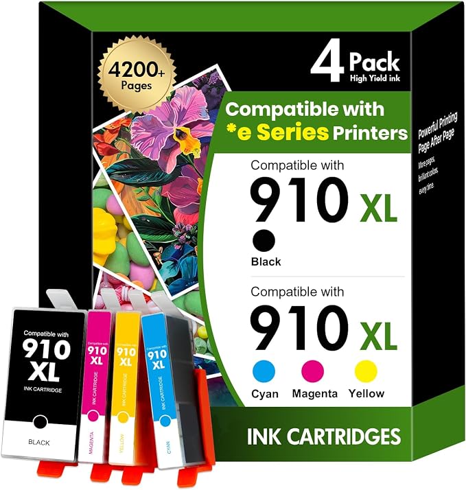Toner Bank 910XL 910 8015e Ink Cartridges Combo Pack Replacement for HP Printer 8025e 910XL/910 Black and Color Multipack for OfficeJet Pro 8015e 8025e 8020 8028e 8035e 8020e 8034e 8028 8025 8010