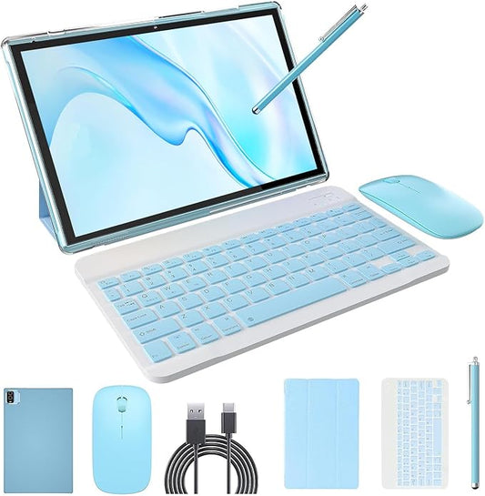 10 inch Tablet Android 15 Tablets 2 in 1 With Keyboard Case Mouse Stylus Android Tableta 8GB+64GB Support 1TB Expansion, 10.1" IPS HD Screen 2MP+8MP Dual Camera WiFi-6 Bluetooth 6000mAh Battery Tab.