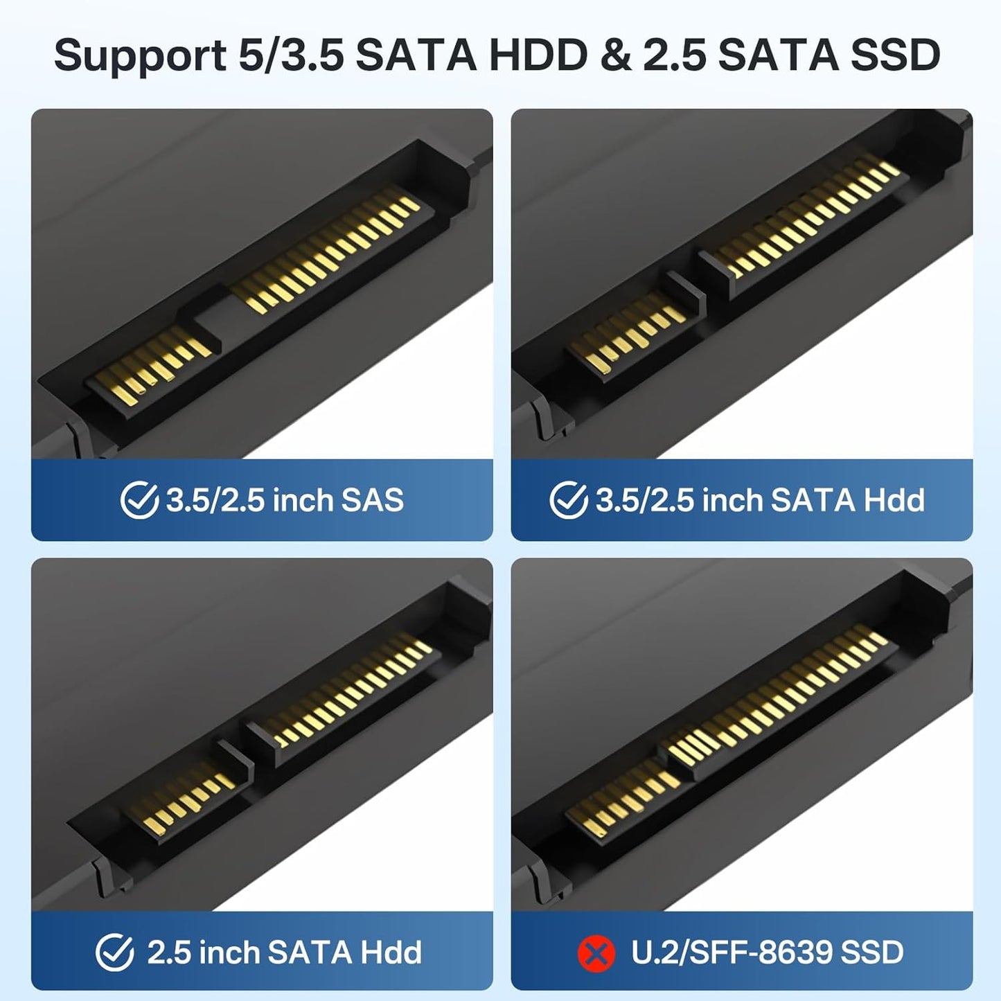 USB-C Hard Drive Docking Station, 2.5"/3.5" Inch SATA Enclosure with Cable, Speed up to 5Gbps, Tool-Free USB 3.0 to SATA External Hard Drive Dock with 12V/2A Power. Support up to 24TB