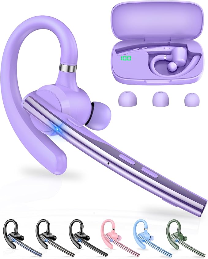 New Bee Bluetooth Headset V5.1 72H Talk Dual Mic with Mute Button for Business, Wireless Hand-Free Bluetooth Earpiece with 500mAh Charging Case for Cell Phone Calls Trucker Driver