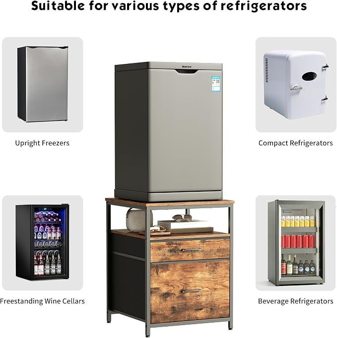 Herture Mini Fridge Stand with 3 Storage, Mini Fridge Cabinet, Beverage Fridge Table, Heavy Duty 21.3" L* 22.7" W Tabletop, for Dorm, Apartment,Office, Bedroom Rustic Brown HB01BXN