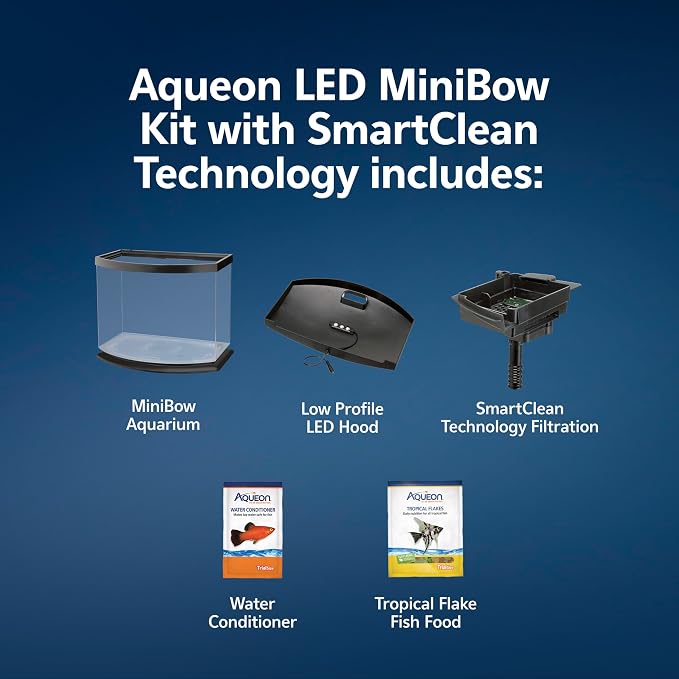 Aqueon LED MiniBow Small Aquarium Fish Tank Kit with SmartClean Technology, Black, 5 Gallon