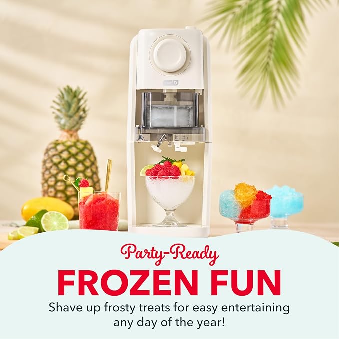 Dash Pro Shaved Ice Machine — Snow Cone Maker with Adjustable Blade for Fluffy Frozen Treats at home — Countertop Ice Shaver, 2 Freezer Containers & Recipe Guide