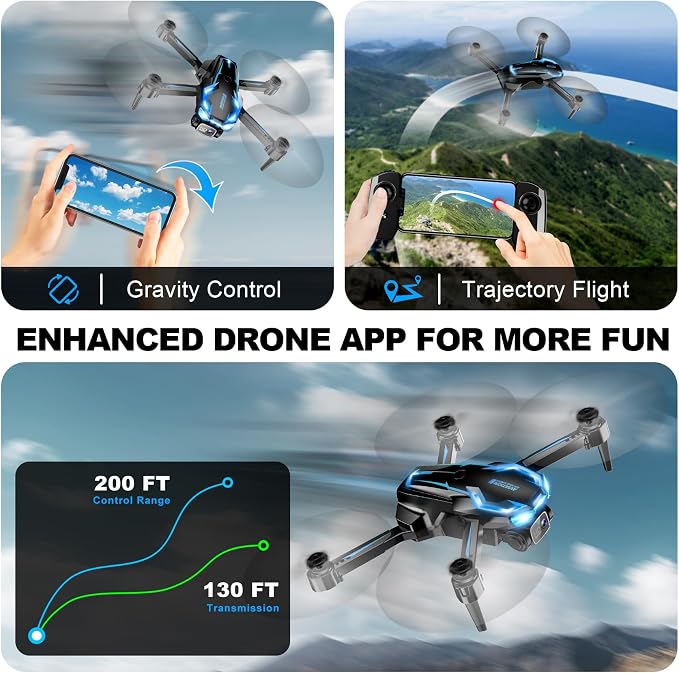 2K HD FPV Drone with Camera for Adults - Altitude Hold, One-Key Takeoff/Landing, 3 Speed Modes, Headless Mode, 2 Batteries, Foldable & Portable, Best Gifts for Beginners, Teen Boys & Girls