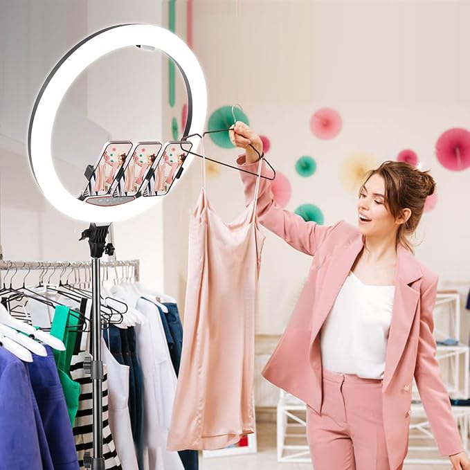 18 Inch Ring Light with Tripod Stand, Dimmable 58W 5500K LED Circle Light for TikTok/Live Stream/Makeup/YouTube with Carrying Bag,Compatible Camera and Phone
