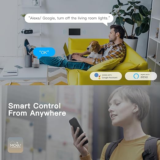 MOES 2nd Generation WiFi Smart Light Switch, Wall Switch 2.4GHz, Neutral Wire Required, Smart Life APP Remote Control, Compatible with Alexa, No Hub Required, Black 4 Gang