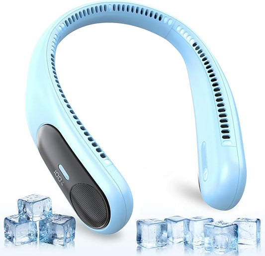 Portable Neck Fan, Personal Wearable Bladeless Fan for Outdoor Indoor, LED Display, 360° Cooling, 4-Speeds, 6000mAh USB Rechargeable, Birthday Gifts for Men Women Dad Mom (Light blue)
