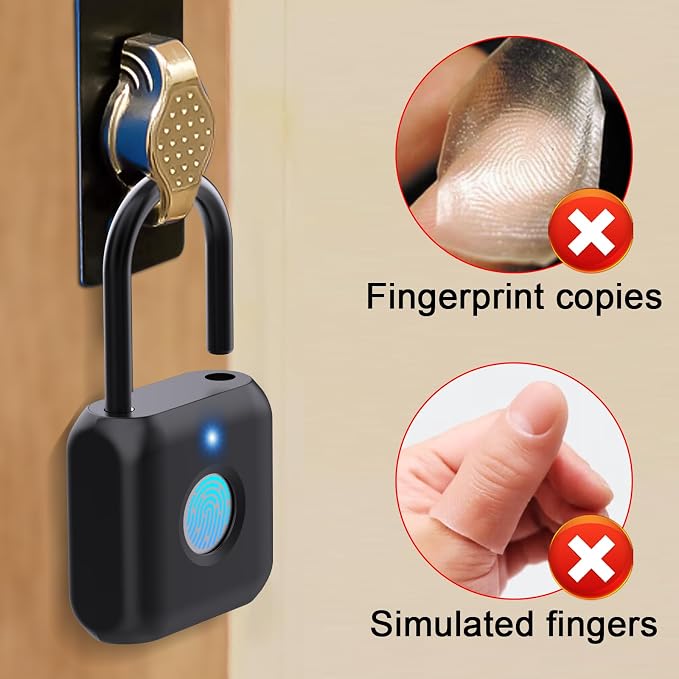 eLinkSmart Fingerprint Padlock for Gym Locker - Keyless Smart Lock with App & Bluetooth, Biometric Padlock for School Locker, Backpack, Suitcase, Luggage, Cabinet, Indoor Use (Black)