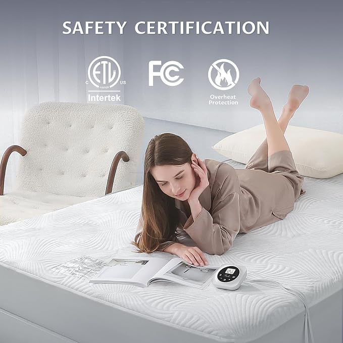 Twin Size Electric Heated Mattress Pad - Bed Warmer with Memory & Preheat Functions, 12 Heat Settings Single Control for 1-12 Hours Auto Off, Lighted Button