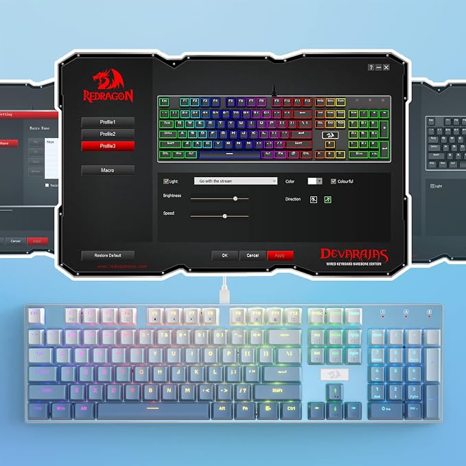 Redragon K556 SE RGB LED Backlit Wired Mechanical Gaming Keyboard, Aluminum Base, 104 Keys Upgraded Socket, 3.5mm Sound Absorbing Foams, Hot-Swap Linear Quiet Red Switch, Gradient Blue