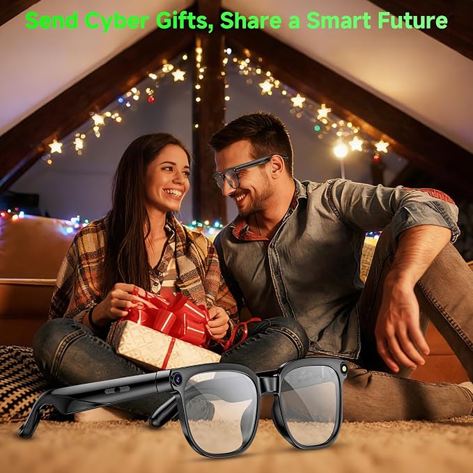 Hwagol Smart Glasses with Camera, 8MP HD Photo and Video Recording,AI Glasses with Real-Time Translation/Object Recognition/AI Voice Q&A/Recording, Calls and Music,UV & Blue Light Protection