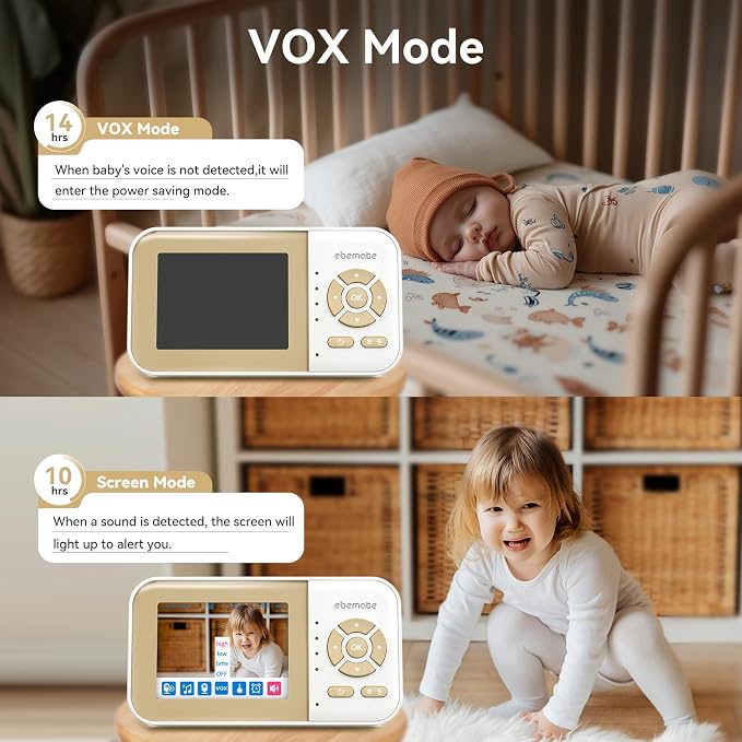 ebemate WiFi Video Baby Monitor with 2 Camera,2.8" Display with 1500Ft Long Range,WiFi On/Off,1080P No Glow Night Vision,2-Way Talk Baby Cam Monitoring