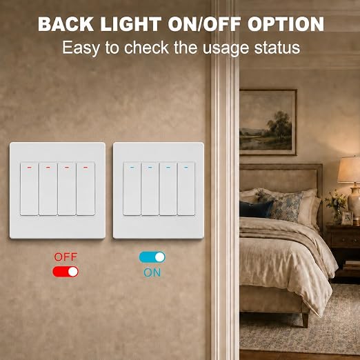Smart Switch 4 Way, Neutral Wire Required, 2.4GHz Wi-Fi Light Switch Compatible with Alexa and Google Home, UL Certified