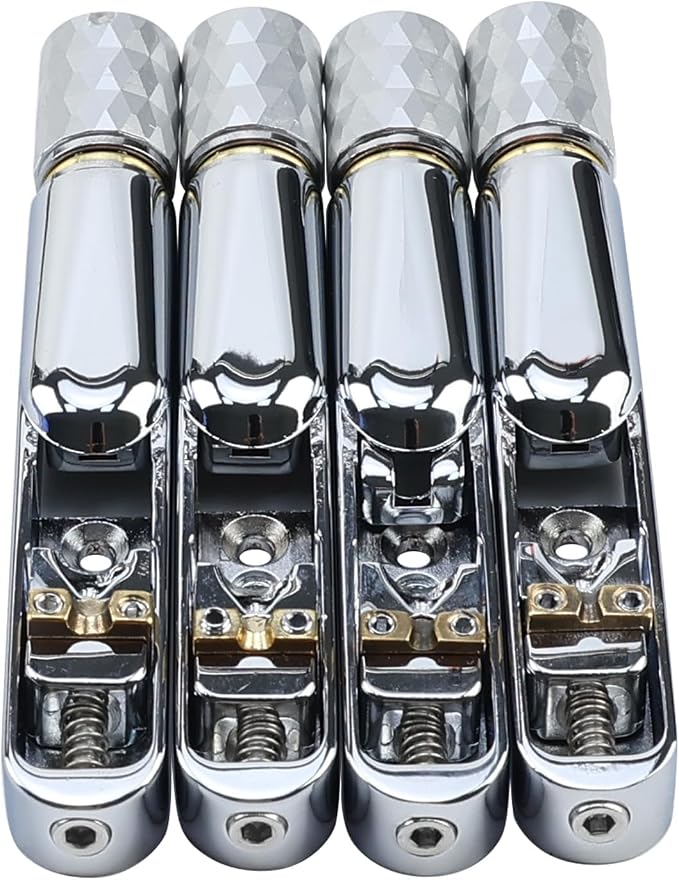 Pack of 4 Individual Single Tubular Fixed Bridge 4 String Electric Bass Bridge for Headless 4-string Bass Replacement Parts Chrome
