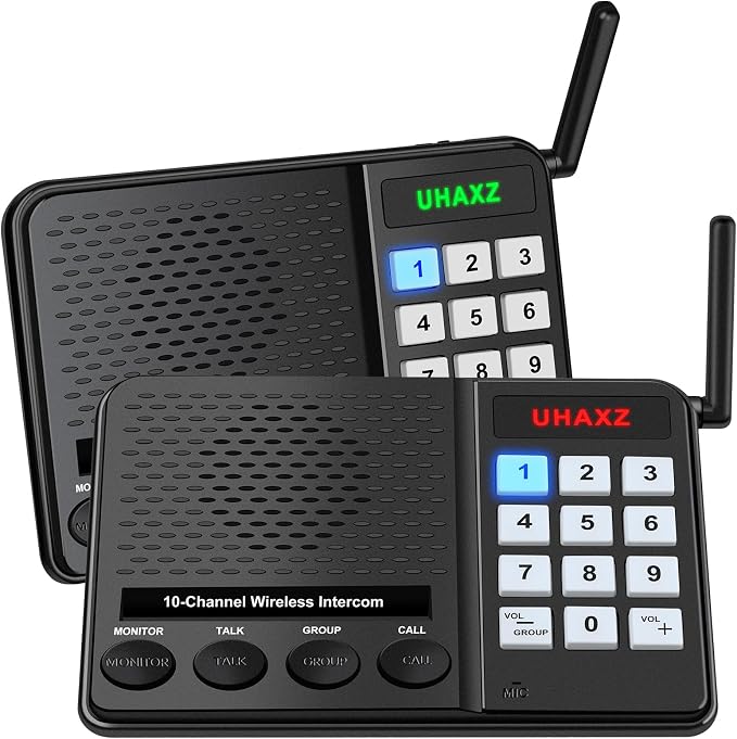 Intercoms Wireless for Home, Long Range Wireless Intercom 6000ft, Intercoms for Home with Group Call, Clear Sound, 8 Volume Levels Intercom System for House Business Office Elderly(2 Packs)