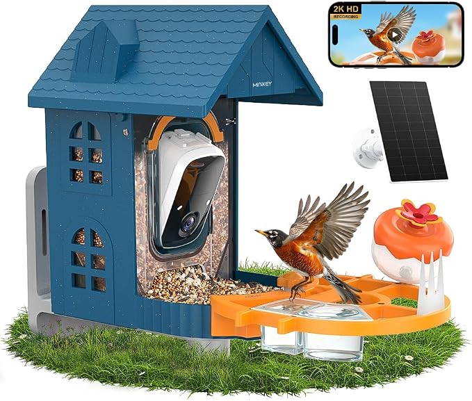 Smart Bird Feeder with Camera Solar Powered, 2.4G Camera Bird Feeders for Outside, 2K HD Video Live Stream, AI Identification 11000+ Bird Species, Ideal Gifts for Bird Lovers