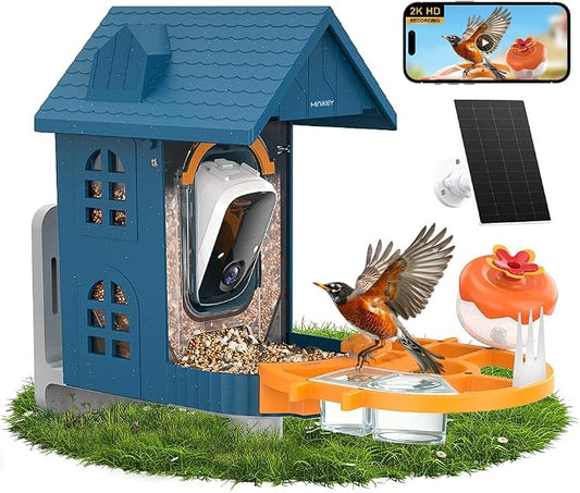 Smart Bird Feeder with Camera Solar Powered, 2.4G Camera Bird Feeders for Outside, 2K HD Video Live Stream, AI Identification 11000+ Bird Species, Ideal Gifts for Bird Lovers