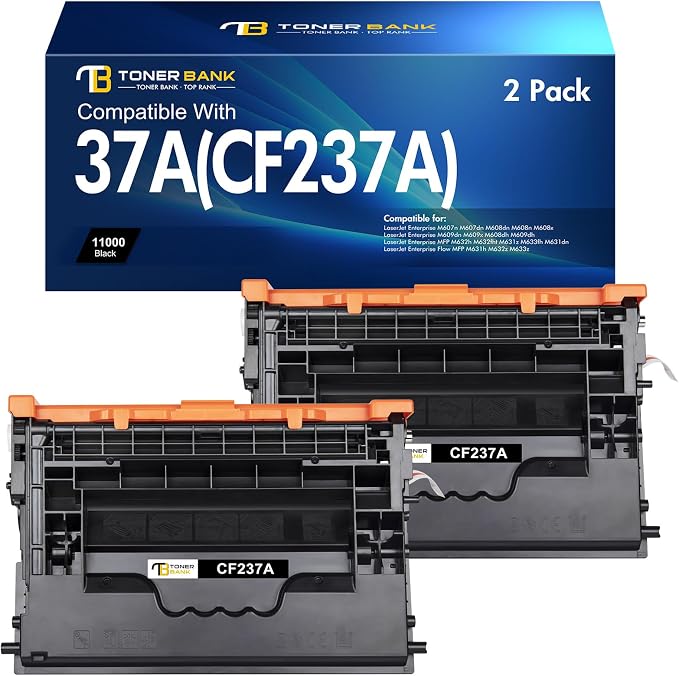 CF237A 37A Black Toner Cartridge 2-Pack Compatible for HP 37A Toner Cartridge 37X CF237X for HP LaserJet Enterprise M607 M608 M607n M607dn M608n M608dn M608dh M608x M609 M631 M632 M633 Series Printer