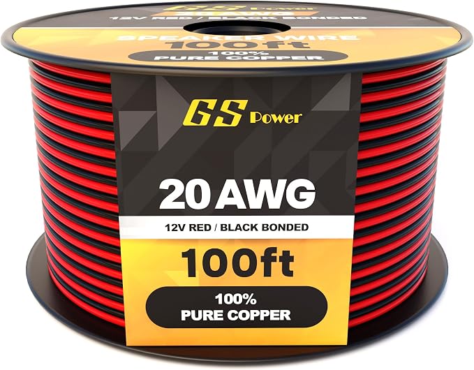 GS Power 20 Gauge Wire 100ft Oxygen Free, OFC Pure Copper Electrical 12v Low Voltage Speaker Wire Spool, 20AWG for Electric, Automotive, Trailer, Stereo, RC, Car, Home Theater, LED, Lamp Wiring