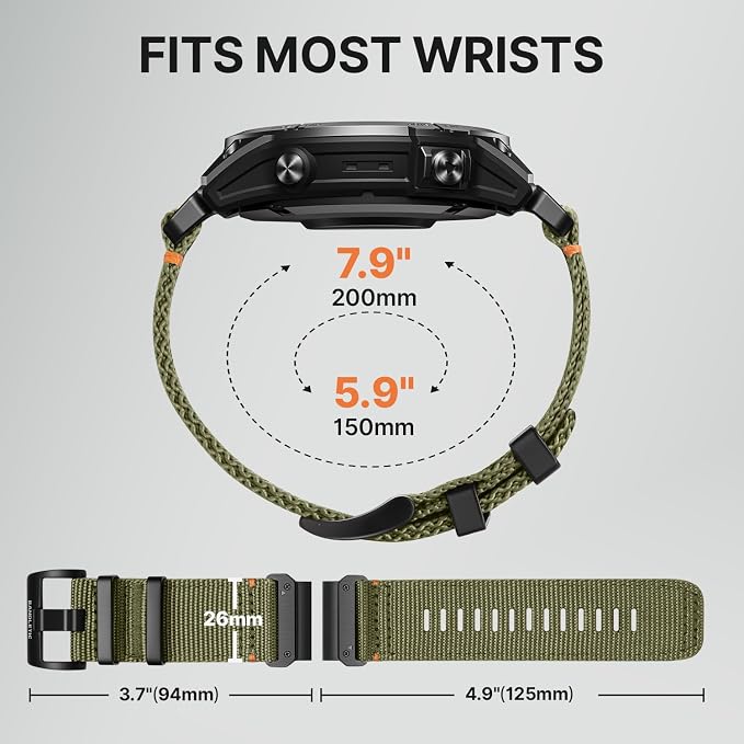 Bandletic Compatible with Garmin Fenix 7X 6X 5X Watch Band - 26mm Quick Fit Rugged Nylon Replacement Strap for Fenix 8 51mm /Instinct 2X/Enduro 2 3/Quatix 3/Tactix 7/Epix Pro 2/D2 Bravo Delta/Descent
