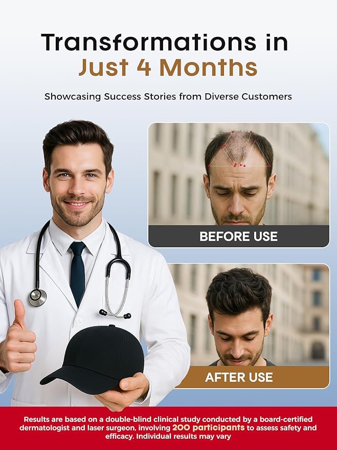 FDA Cleared Laser Hair Growth Cap for Men Women, LLLT Red Light Therapy for Hair Growth & Loss, 30-Min Daily Home Session – Wear While Working Reading Watching TV