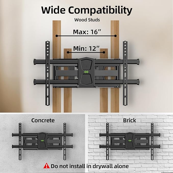 USX MOUNT Full Motion TV Wall Mount for 42-82 Inch TVs up to 120lbs, Wall Mount TV Bracket with Articulating Swivel Tilt Extension Leveling, Max VESA 600x400mm Fits 12/16" Wood Stud
