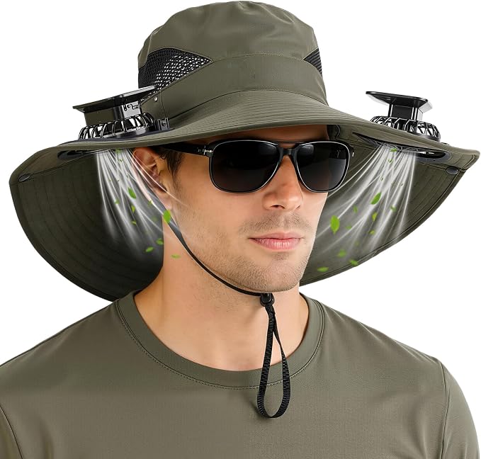 Hat with Fans Solar Power, UPF 50+ Wide Brim Sun Hat, Fishing Essentials for Hiking Beach Summer Safari