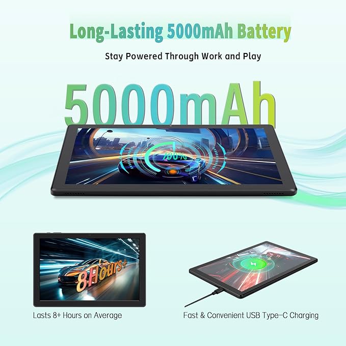 Android Tablet - 10 Inch Tablet for Adults with Octa-Core CPU, 8GB RAM, 64GB ROM, 1TB Expandable Storage, Dual Camera, 2.4G/5G Wi-Fi 6 - Android 15 Tablets with Protective Case, Black