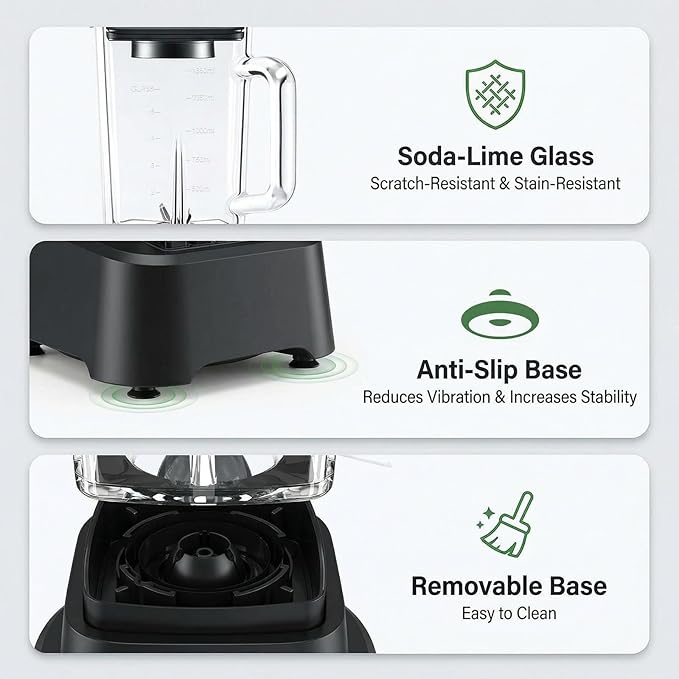 OLIXIS Professional Blender for Smoothies, Full-Size Kitchen Blender with 850 Peak Watts & 54oz Large Glass Pitcher, 4 Speeds with Pulse for Ice Crushing Frozen Fruits, Dishwasher Safe, Black
