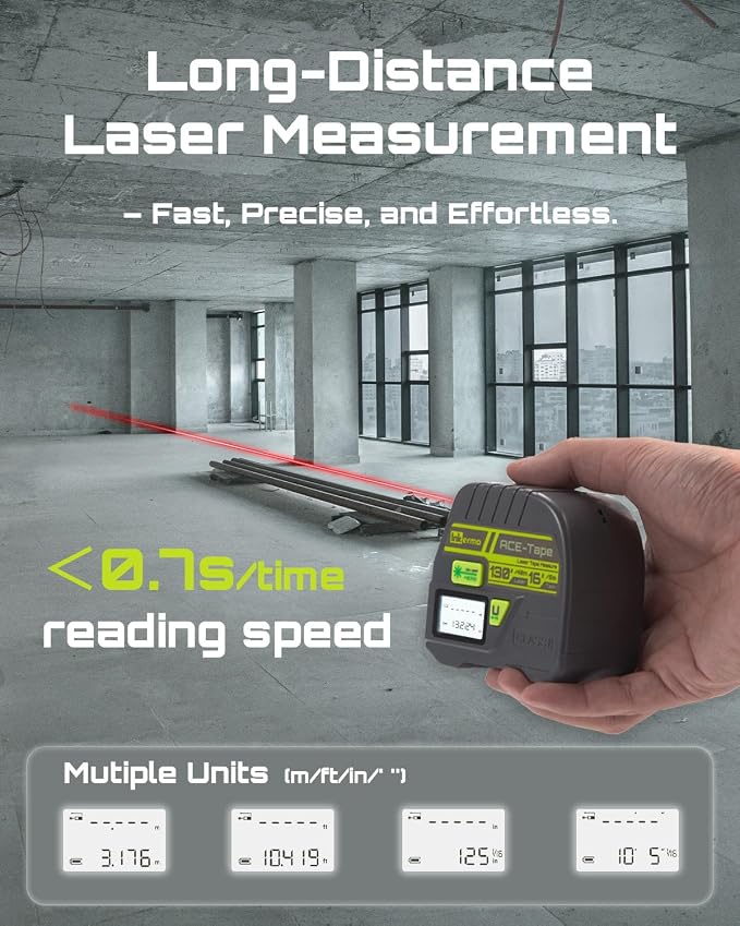Laser Tape Measure 2-in-1, Inkerma 130Ft Laser Measurement Tool & 16Ft Measuring Tape, Digital Laser Tape Measure