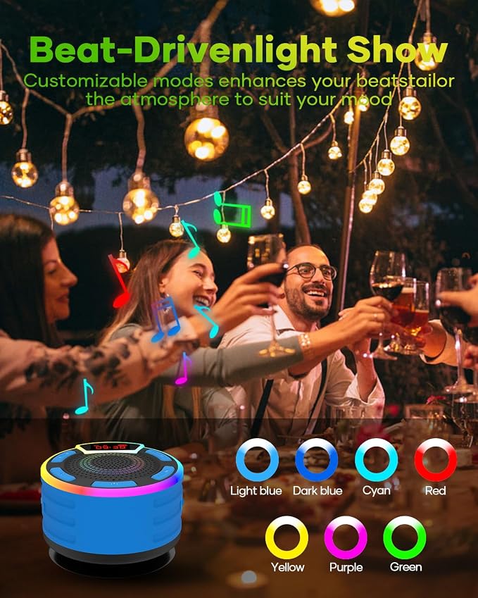 ssuowao Bluetooth Shower Speaker, IPX7 Waterproof Portable Speakers with LED Display, FM Radio, Suction Cup, Built-in Mic, Mini Speaker for Bathroom Travel Pool Beach