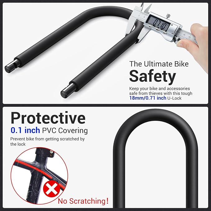 Sportneer Bike Lock: Heavy Duty Bike U Lock with 6ft Security Steel Cable - 18mm Shackle Bicycle U-Locks with Keys and Sturdy Mounting Bracket for Road Mountain Bike Bicycle-Size 11.5''x6.25'', Orange