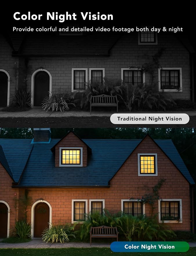 2K Security Camera Wired, Outdoor/Indoor for Home, Pet, Baby, Nanny, IP65 Waterproof Color Night Vision, White Light & Siren, Recording, Motion Detection, Compatible with Alexa,Black-2P