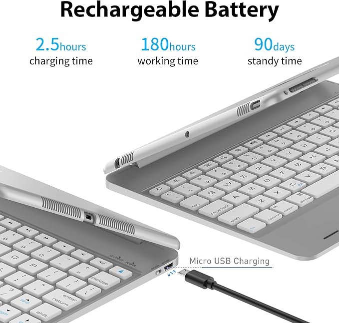 NOKBABO Keyboard for ipad 6th Generation, Compatible for ipad pro 9.7 inch,for ipad 5th Gen, for ipad Air 2 & 1 Keyboard, 130°Smart Folio Hard Back Cover, Ultra Slim, Auto Wake/Sleep - Silver