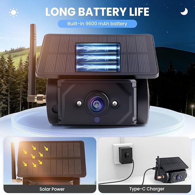 Magnetic Solar Wireless Backup Camera with 7" 1080P Monitor, 2 Backup Cam-Kit, Alarm Function, Night Vision,Easy Install, Trailer Back up Camera Systems for RV Truck Camper SUV