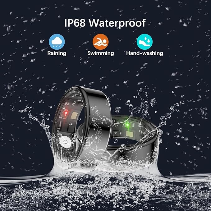 Smart Ring for Women Men, Fitness Ring with Heart Rate, Blood Oxygen, HRV, Stress, Sleep Tracker, Step Tracker, No Subscription Fee, lP68 Waterproof Smart Ring for iPhone & Android (Black, 11#)